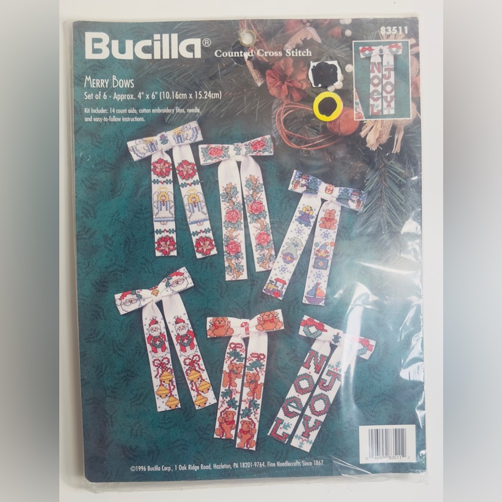 Vintage 1996 Bucilla Merry Bows Counted Cross Stitch Kit